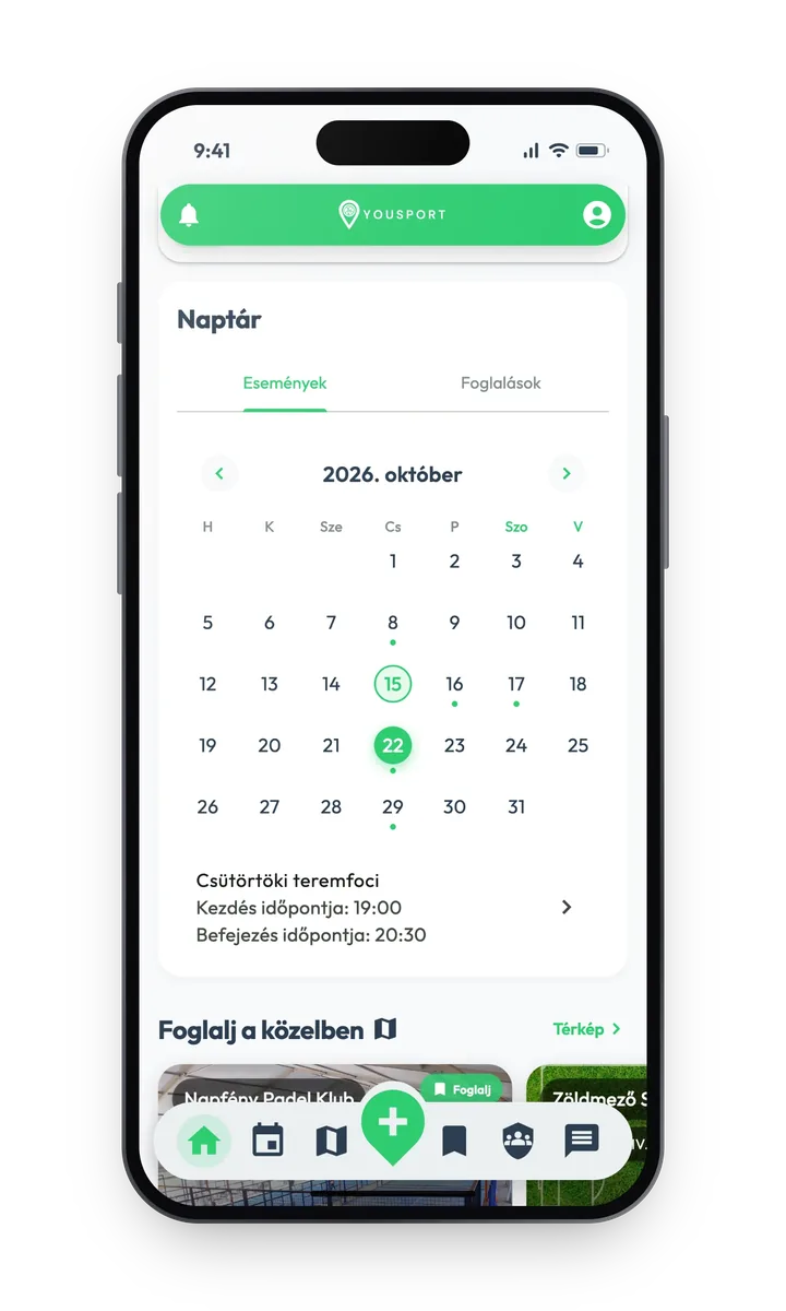 Yousport app: naptár az összes sporteseményeddel egy helyen